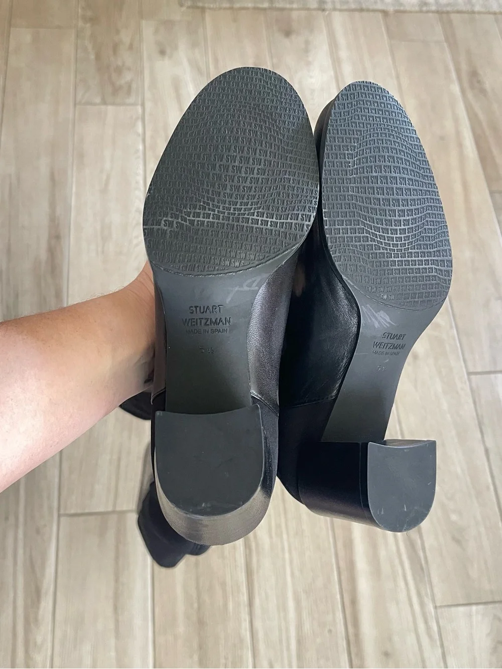New Stuart Weitzman Classic Black Over-the-Knee Block Heel Leather Boots